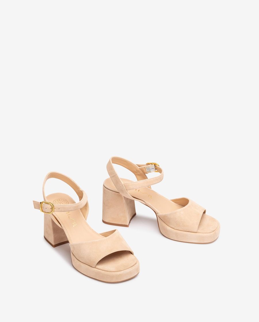 Unisa Mujer Sandalia de ante y tacón ancho - Beige
