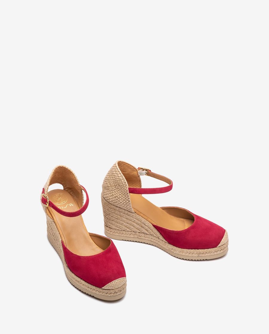 Unisa Mujer Alpargata de cuña alta en ante - Rojo