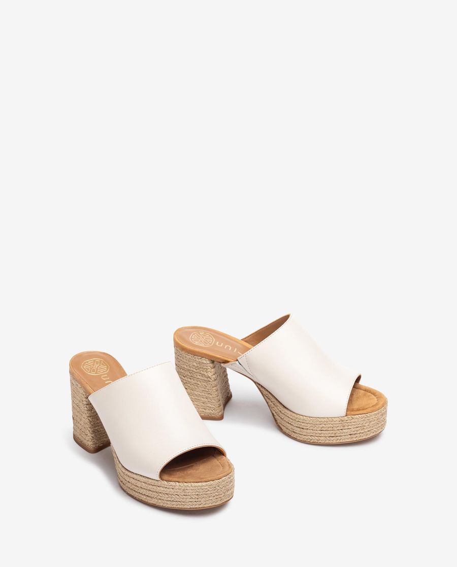 Unisa Mujer Sandalia con tacón y plataforma en yute natural - Blanco