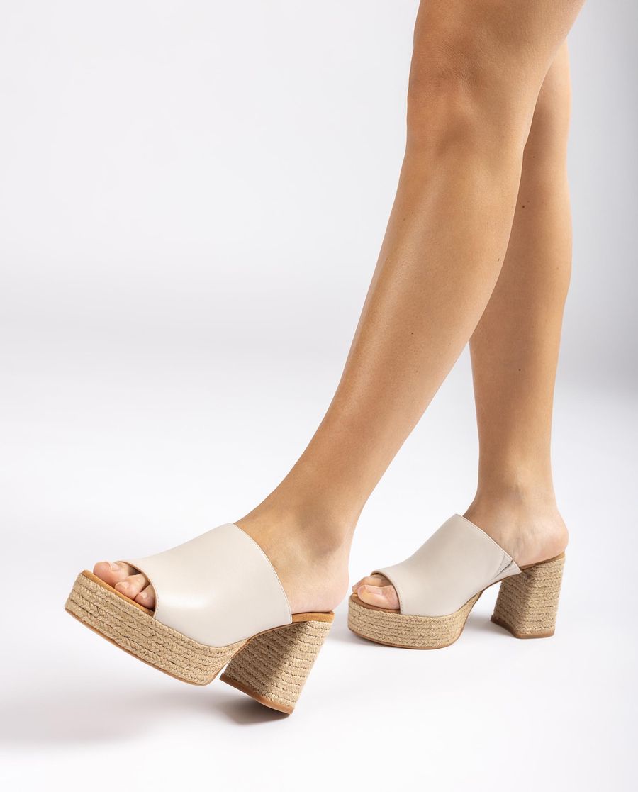 Unisa Mujer Sandalia con tacón y plataforma en yute natural - Blanco