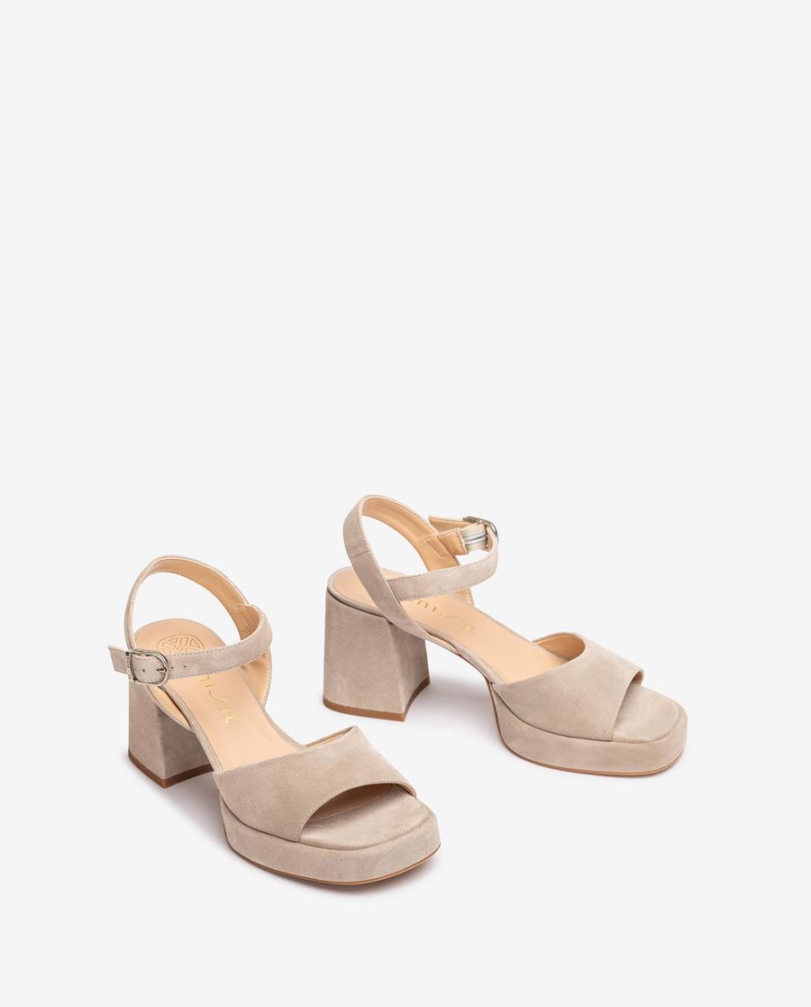 Unisa Mujer Sandalia de ante y tacón ancho - Beige