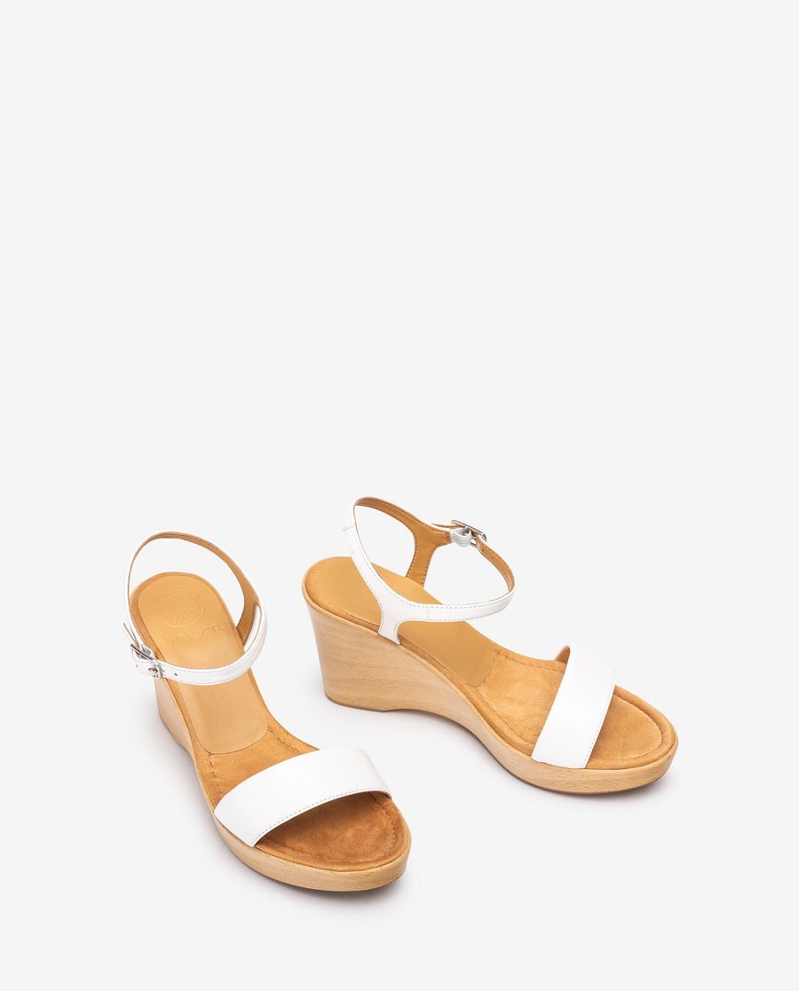 Unisa Mujer Sandalia con bloque-cuña efecto madera - Blanco