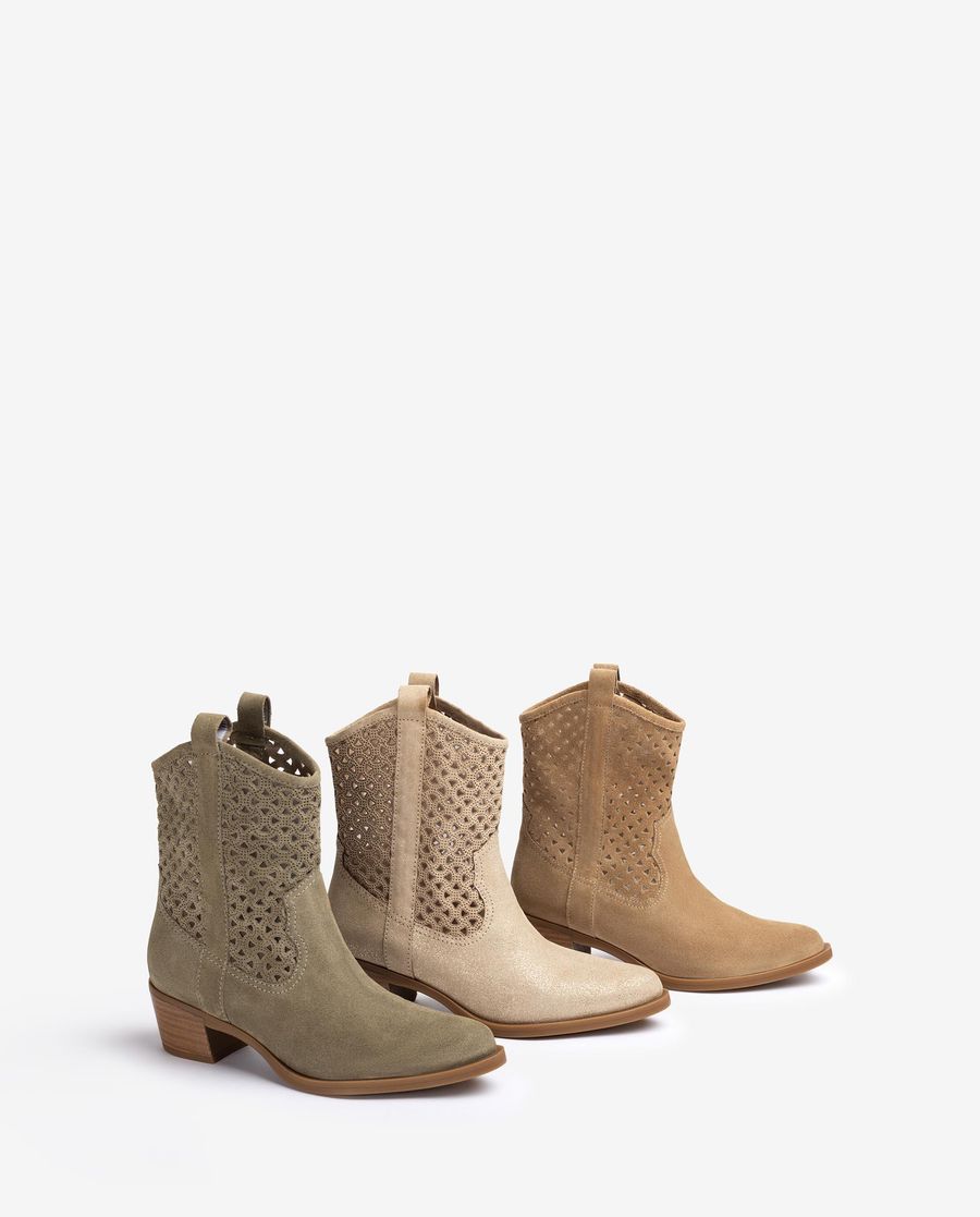 Unisa Mujer Botín cowboy con picados - Beige