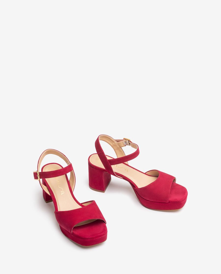 Unisa Mujer Sandalia de tacón bajo y plataforma - Rojo
