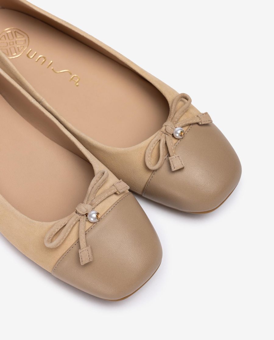 Unisa Mujer Bailarina de punta cuadrada en contraste - Beige