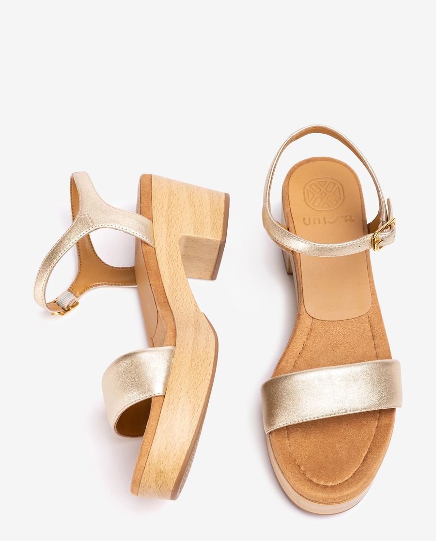 Unisa Mujer Sandalia bloque efecto madera - Oro