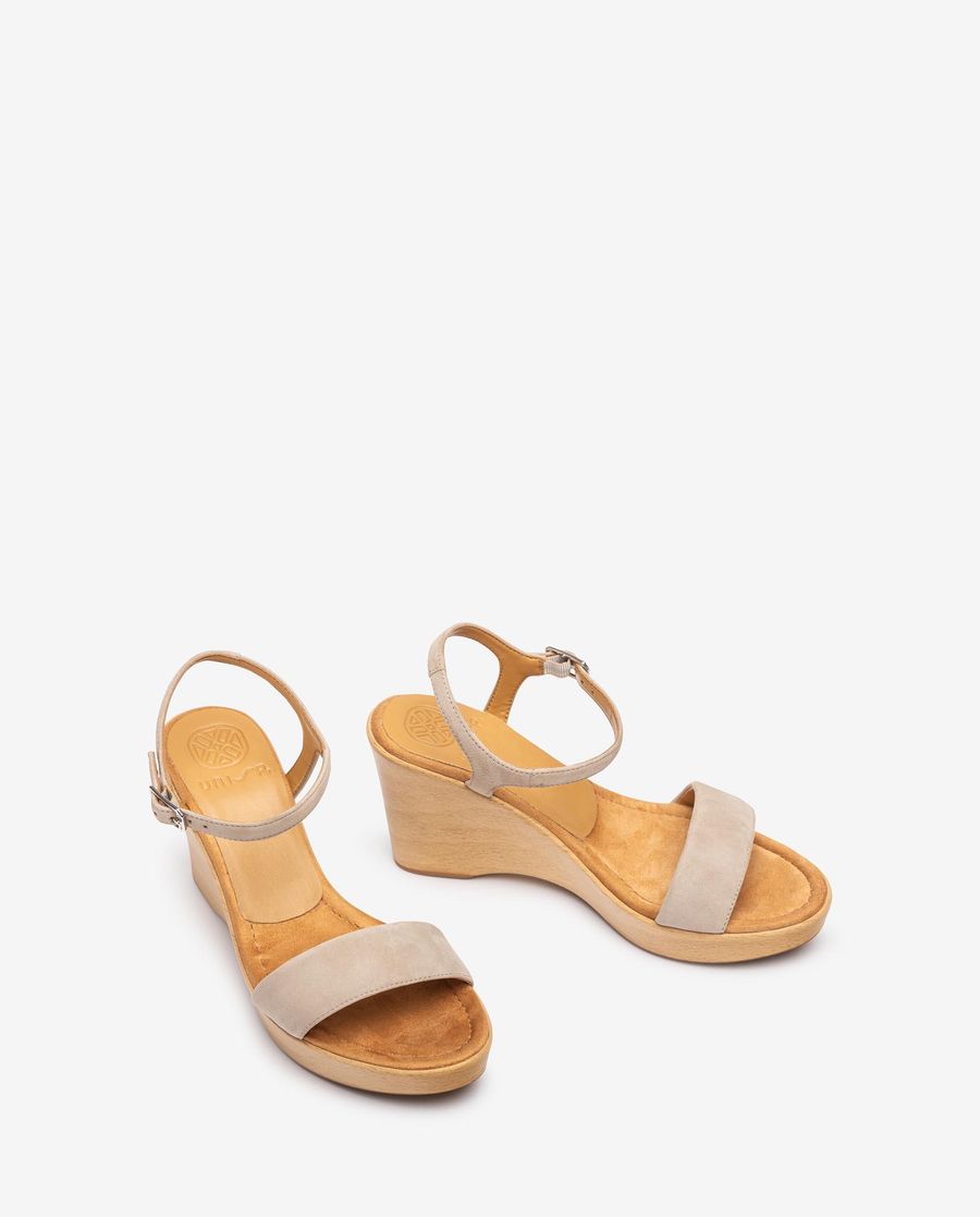 Unisa Mujer Sandalia con bloque-cuña efecto madera - Beige