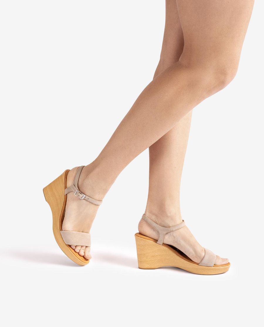 Unisa Mujer Sandalia con bloque-cuña efecto madera - Beige