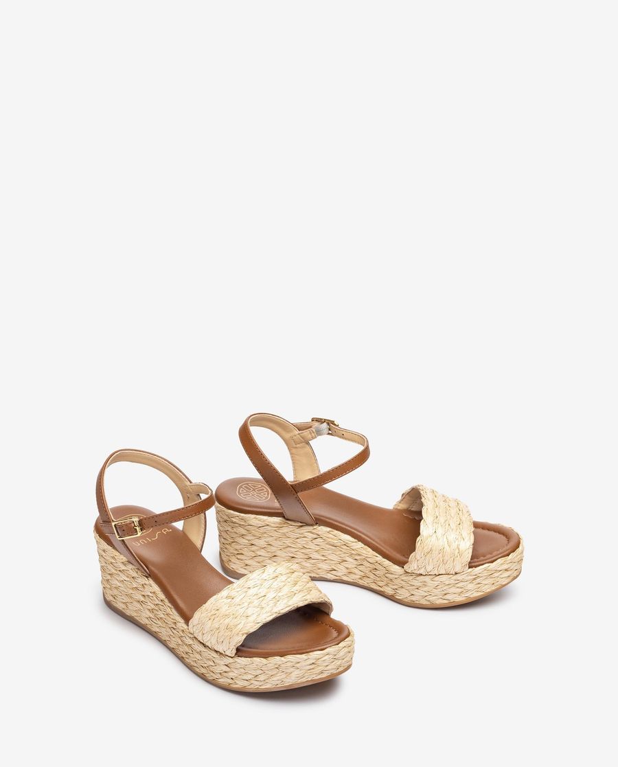 Unisa Mujer Sandalia de cuña en rafia natural - Beige