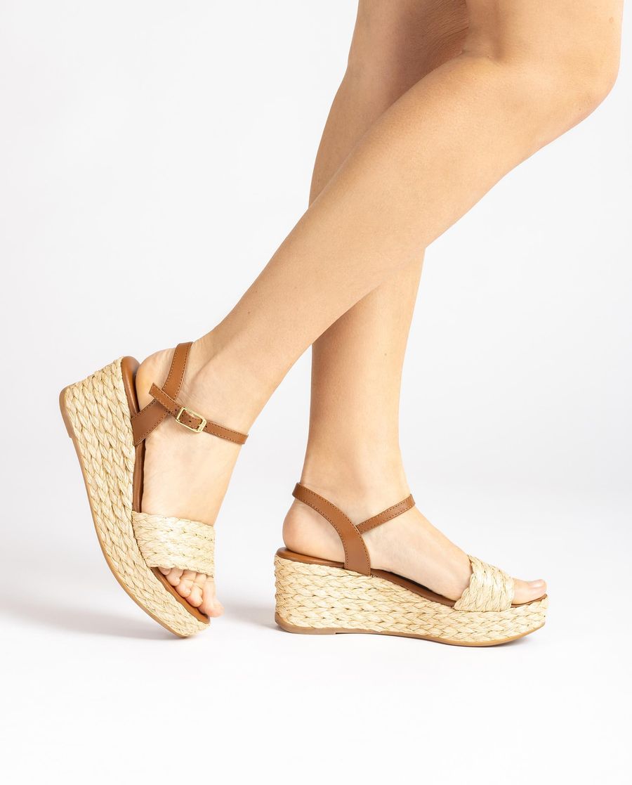 Unisa Mujer Sandalia de cuña en rafia natural - Beige