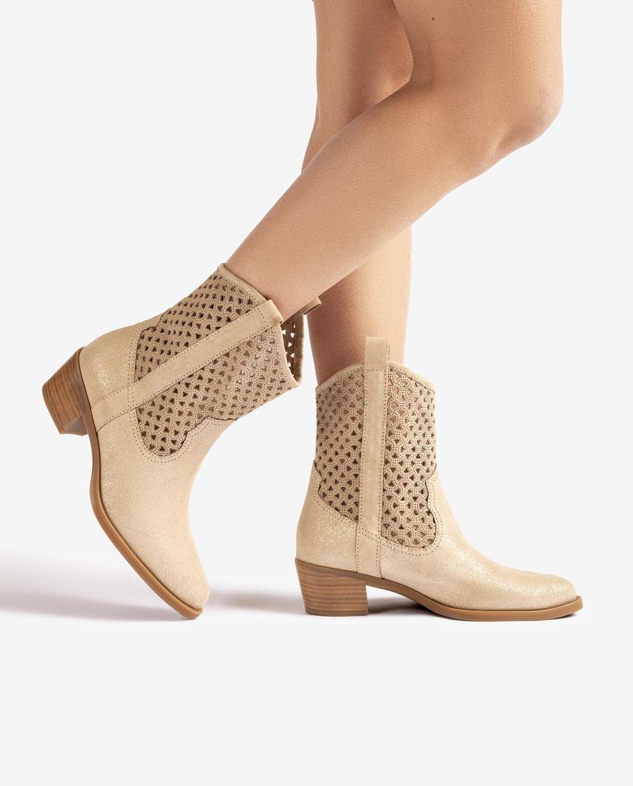 Unisa Mujer Botín cowboy con picados - Oro
