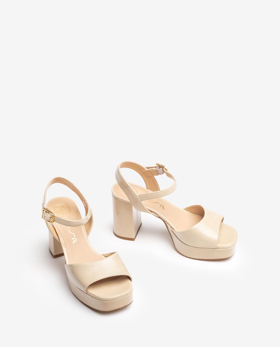 Unisa Mujer Sandalia de piel y tacón ancho - Beige