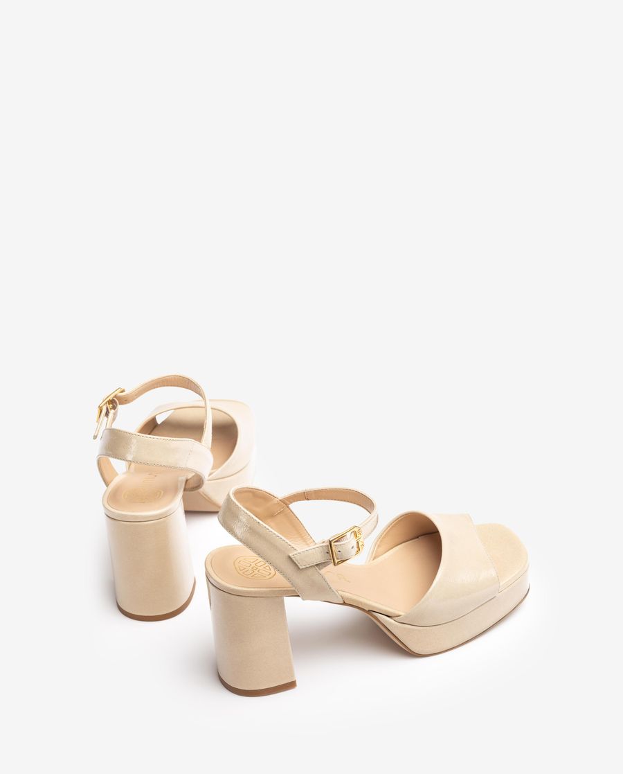 Unisa Mujer Sandalia de piel y tacón ancho - Beige