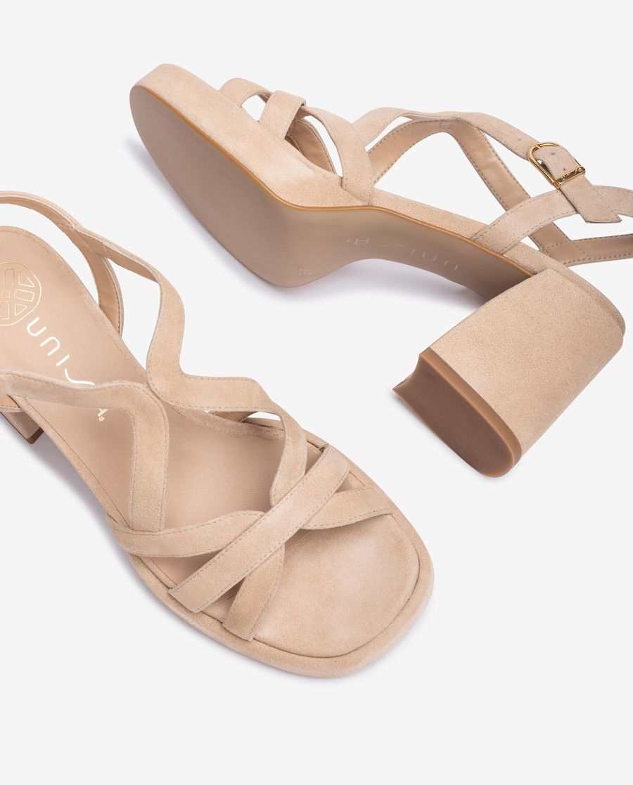 Unisa Mujer Sandalia de ante y tacón ancho - Beige